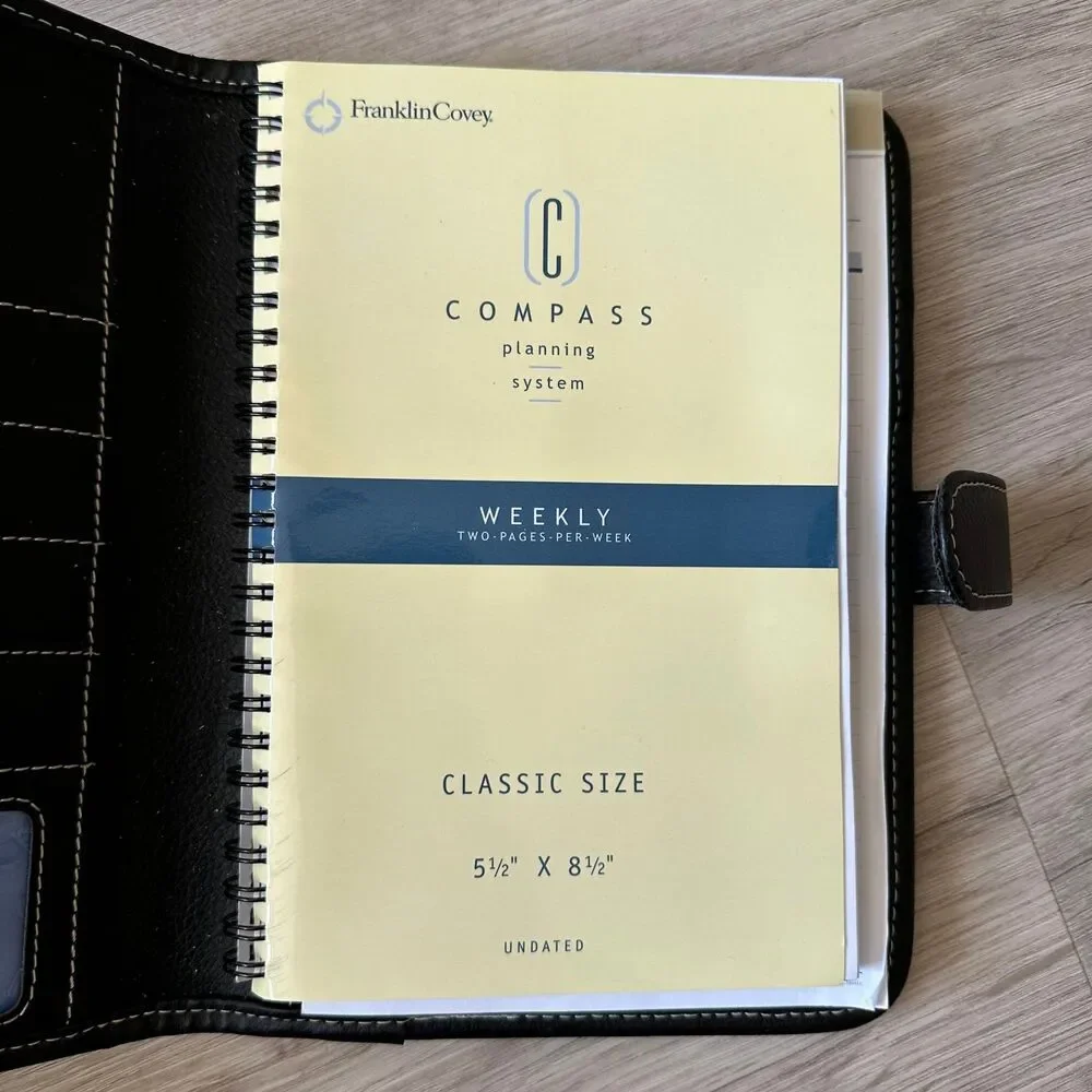 Franklin Covey Compass Planning System Black Leather Planner with undated insert